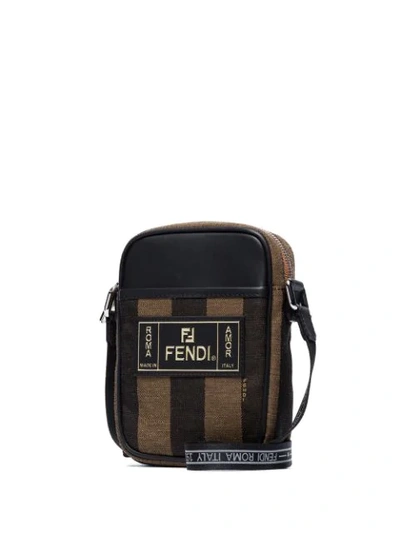 Shop Fendi Pequin Striped Messenger Bag In Brown