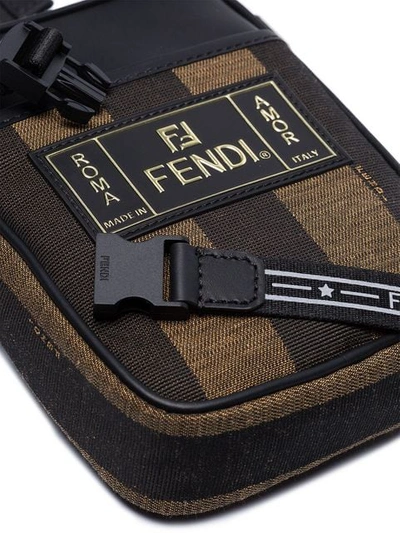 Shop Fendi Pequin Striped Messenger Bag In Brown