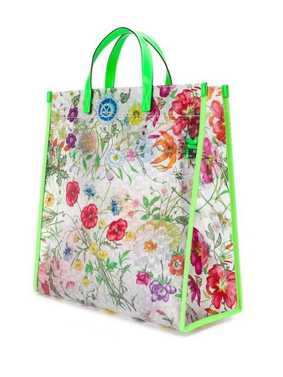 Shop Gucci Flora Print Tote Bag In Green