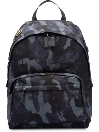 Shop Prada Camouflage Print Backpack In Blue