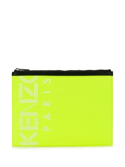 Shop Kenzo Logo Print Clutch - Yellow