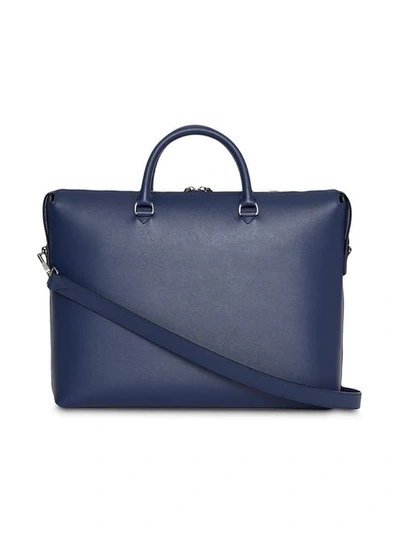 Shop Burberry Large Textured Leather Briefcase In Blue