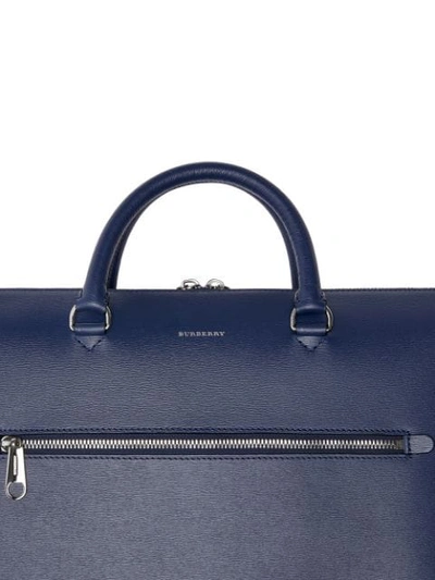Shop Burberry Large Textured Leather Briefcase In Blue