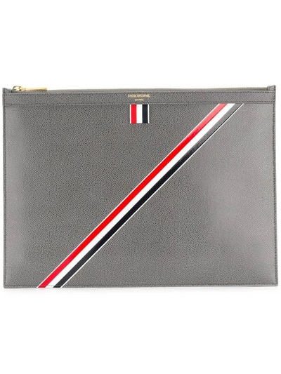 Shop Thom Browne Diagonal Intarsia Stripe Leather Medium Document Holder - Grey
