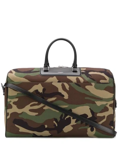 Shop Saint Laurent Medium Camouflage Print Holdall In Green