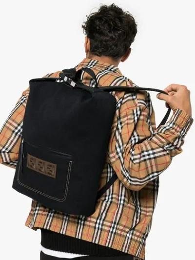 Black logo embroidered buckle backpack 