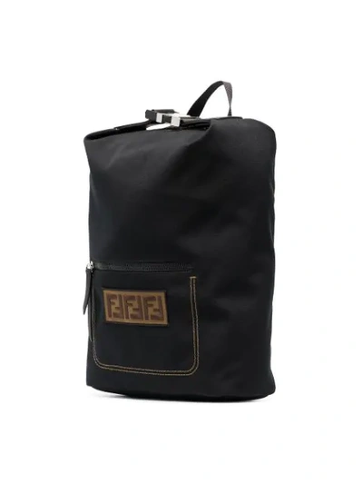 Shop Fendi Black Logo Embroidered Buckle Backpack