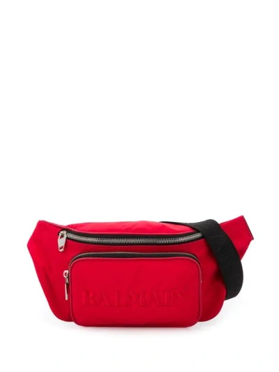 Shop Balmain Embroidered Logo Belt Bag In Red