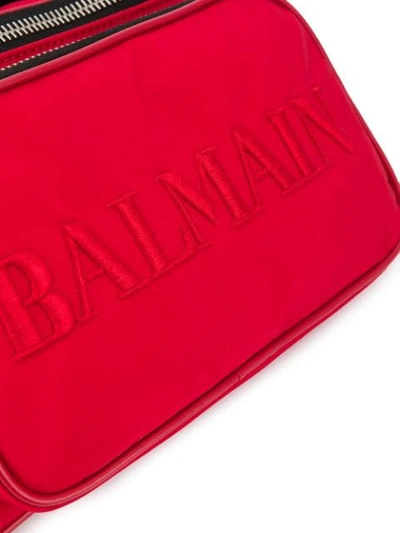 Shop Balmain Embroidered Logo Belt Bag In Red