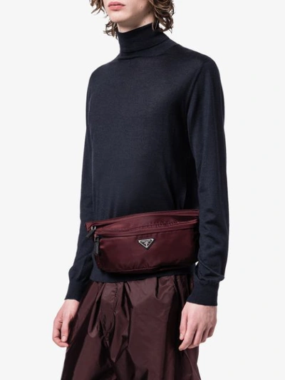 Shop Prada Twill Belt Bag In Red