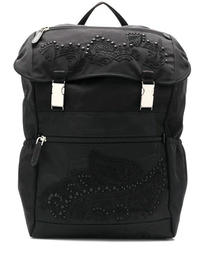 Shop Etro Embroidered Detail Backpack - Black