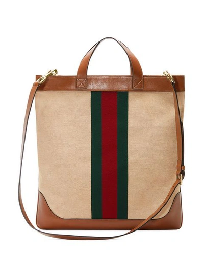 Shop Gucci Large Vintage Canvas Tote In Brown