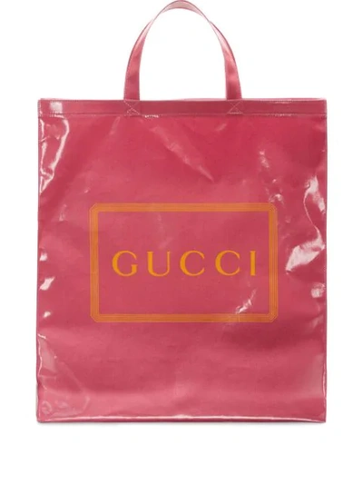 Shop Gucci Medium Logo Print Tote In Pink