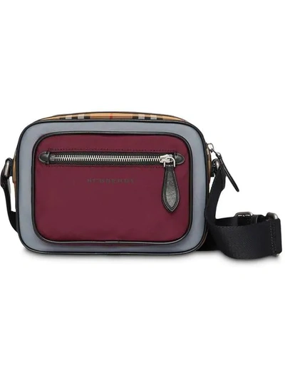 Shop Burberry Colour Block Vintage Check Crossbody Bag In Red