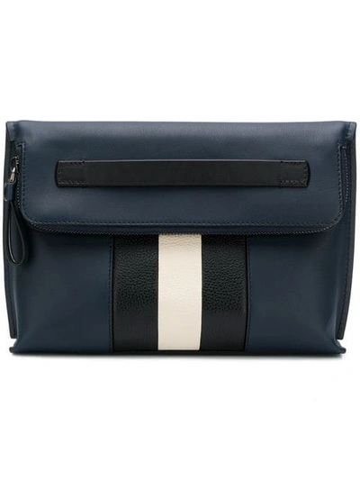 Shop Bally Striped Clutch Bag In Blue