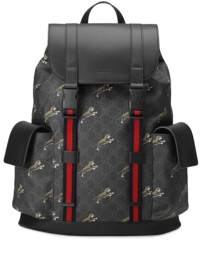 Gucci Stripe GG Supreme Backpack in Black for Men