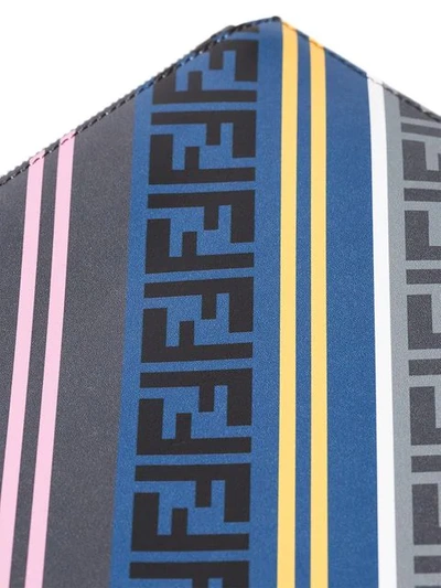 Shop Fendi Multicoloured Logo Diagonal Stripe Leather Zip Pouch - Grey