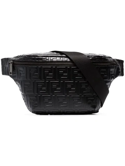 Shop Fendi Black Ff Logo Leather Crossbody Bag
