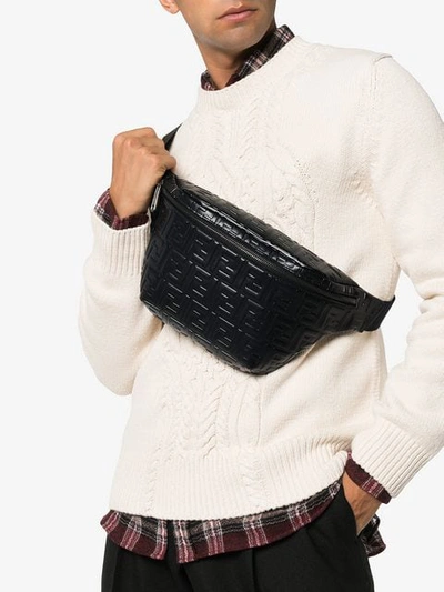 Shop Fendi Black Ff Logo Leather Crossbody Bag