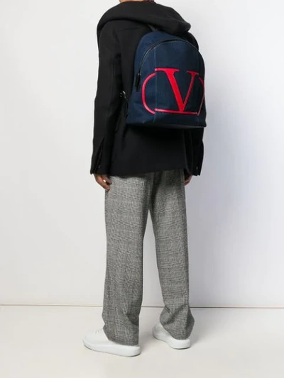 Shop Valentino Vlogo Denim Backpack In Blue