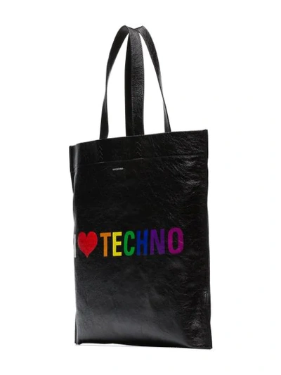 Shop Balenciaga Supermarket Techno Print Leather Shopper Tote In Black