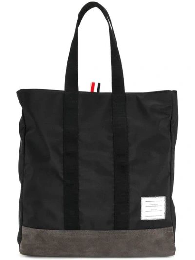 Shop Thom Browne Logo-patch Two-toned Tote Bag In Black