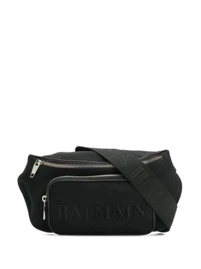 Shop Balmain Embroidered Logo Belt Bag In Black