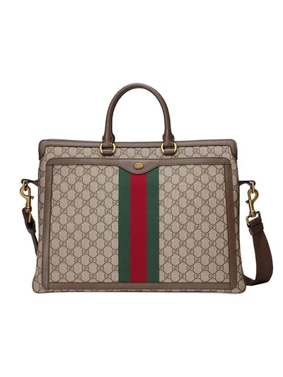 Shop Gucci Ophidia Gg Briefcase In Brown