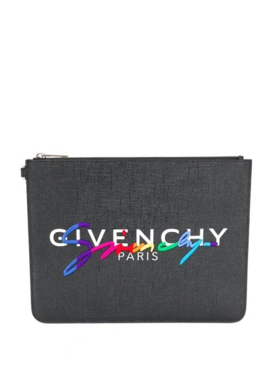 Shop Givenchy Large Handwritten Logo Pouch In 001 Black