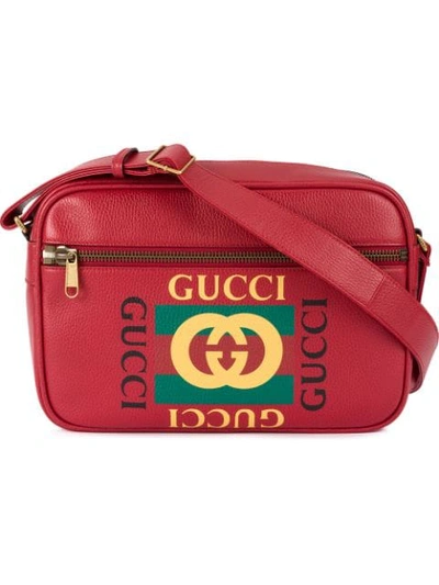 Shop Gucci Printed Messenger Bag In Red