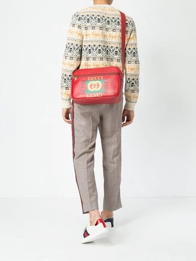 Shop Gucci Printed Messenger Bag In Red