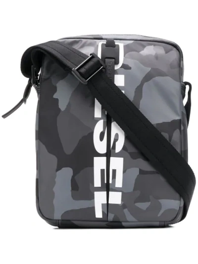 Shop Diesel Camouflage Messenger Bag In Grey