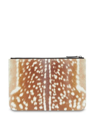 Shop Burberry Deer Print Leather Zip Pouch In Multicolour