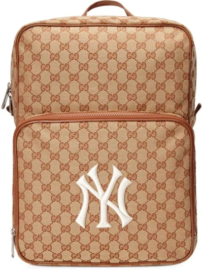 Shop Gucci Medium Backpack With Ny Yankees™ Patch In Brown