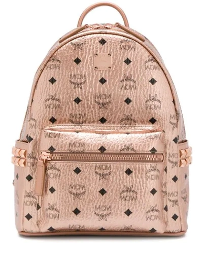 Shop Mcm Logo Print Backpack In Champagne Gold