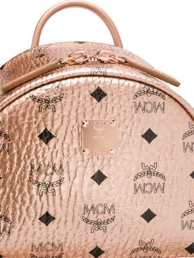 Shop Mcm Logo Print Backpack In Champagne Gold