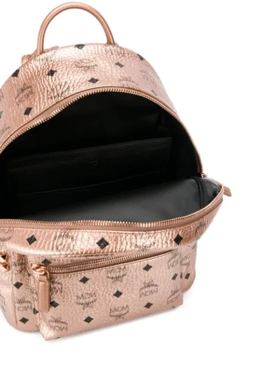 Shop Mcm Logo Print Backpack In Champagne Gold