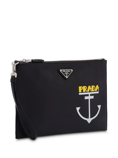 Shop Prada Anchor Logo Pouch In F0967 Black / White