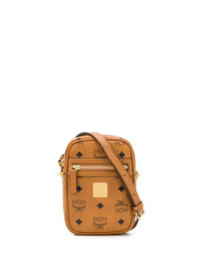 Shop Mcm Logo Shoulder Bag In Brown