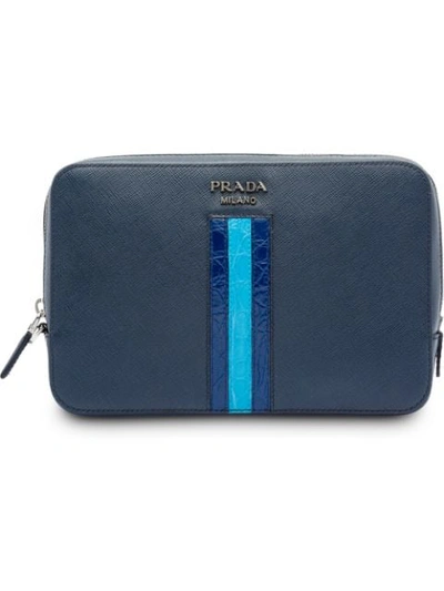 Shop Prada Saffiano Leather Clutch Bag In Blue