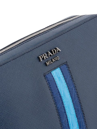 Shop Prada Saffiano Leather Clutch Bag In Blue