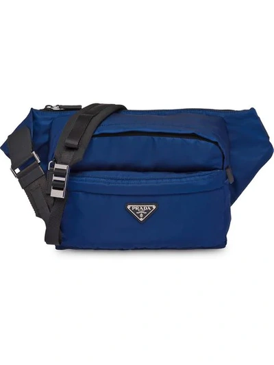 Shop Prada Logo Plaque Crossbody Bag In Blue