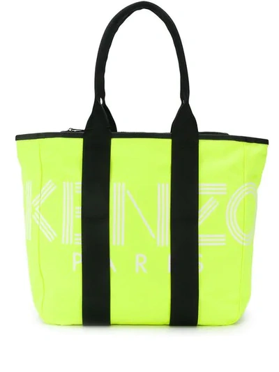 Shop Kenzo Logo Print Tote Bag - Yellow
