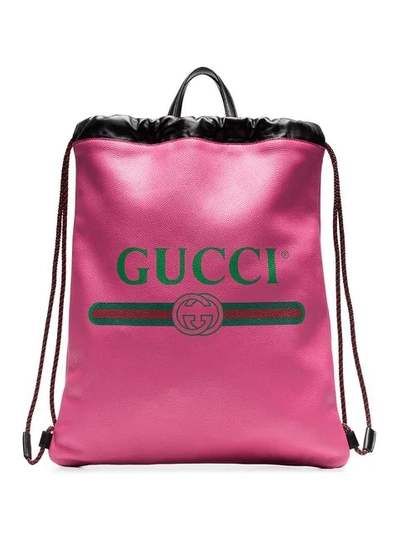 Shop Gucci Pink Logo Print Leather Backpack