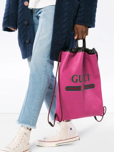 Shop Gucci Pink Logo Print Leather Backpack