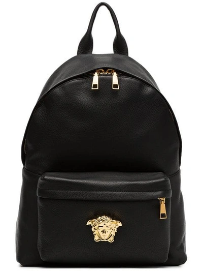 Shop Versace Black Medusa Lead Leather Backpack