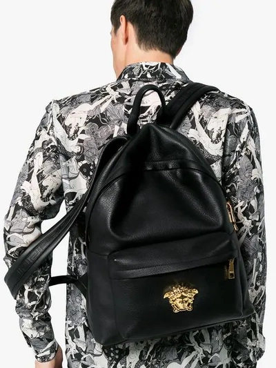 Shop Versace Black Medusa Lead Leather Backpack