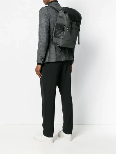 Shop Bottega Veneta Intrecciato Weave Panel Backpack In Grey