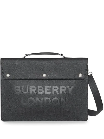 Shop Burberry Triple Stud Logo Embossed Leather Document Case In Black