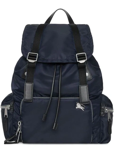 Shop Burberry The Large Rucksack In Aviator Nylon And Leather In Blue